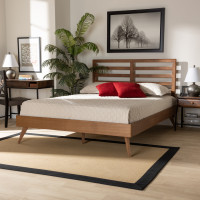 Baxton Studio Shiro-Ash Walnut-Queen Baxton Studio Shiro Mid-Century Modern Ash Walnut Finished Wood Queen Size Platform Bed